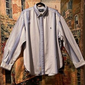 Ralph Lauren Blue and White Striped Dress Shirt